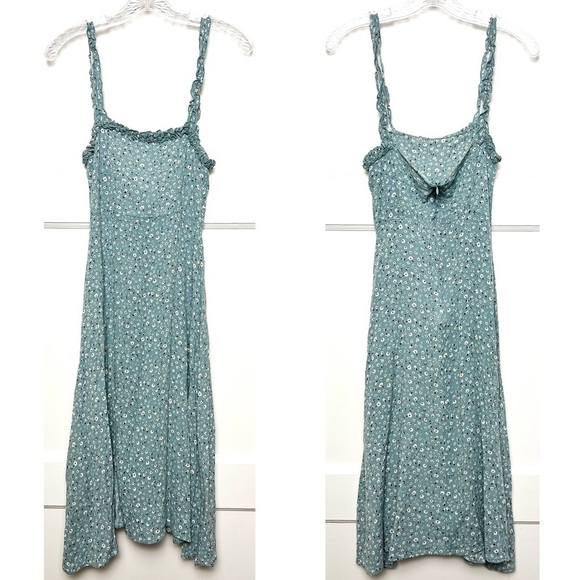 LOUNA 90s Micro Floral Sleeveless Ruffled Square Neck Smocked Back Slip Dress S - Picture 3 of 6